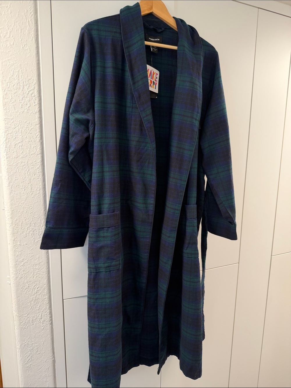 Plaid Hooded Robe in Navy and Green
